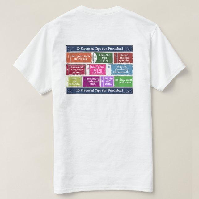 T-shirt 10 bouts essentiels pour Pickleball (Design dos)