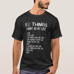 T-shirt 10 Choses Je Veux Dans Ma Vie Voitures Plus De Voi