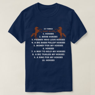 T-shirt 10 choses que je veux dans la vie cheval Plus Chev