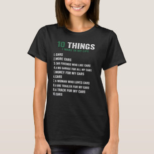 T-shirt 10 choses que je veux dans ma vie Voitures Plus de