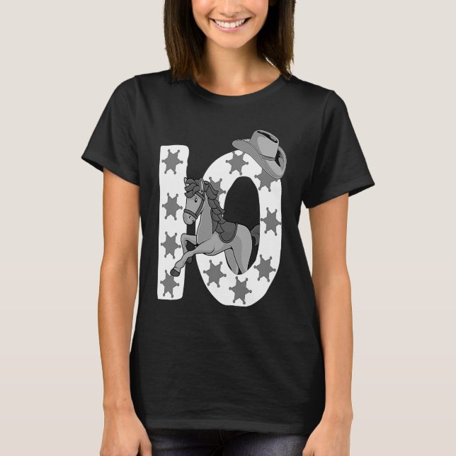 T-shirt 10e anniversaire 10 ans Cheval Cowgirl fille enfan (Devant)