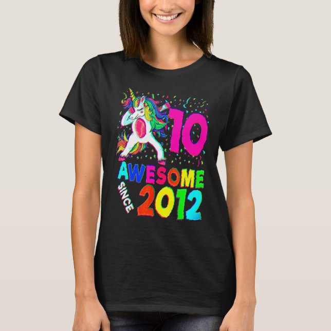T-shirt 10e anniversaire Dabbing Unicorn Party 10 ans (Devant)