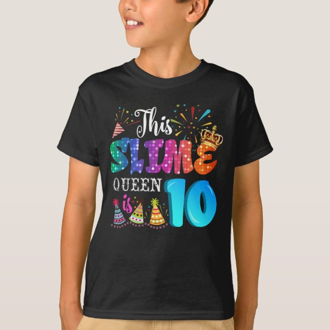 T-shirt 10e anniversaire filles 10 ans fille Slime Queen (Devant)