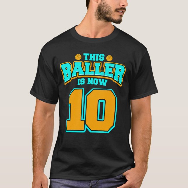 T-shirt 10e anniversaire garçon basket-ball 10 ans enfant (Devant)