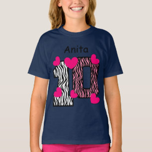 T-shirt 10e anniversaire Pink Zebra Nom personnalisé V025