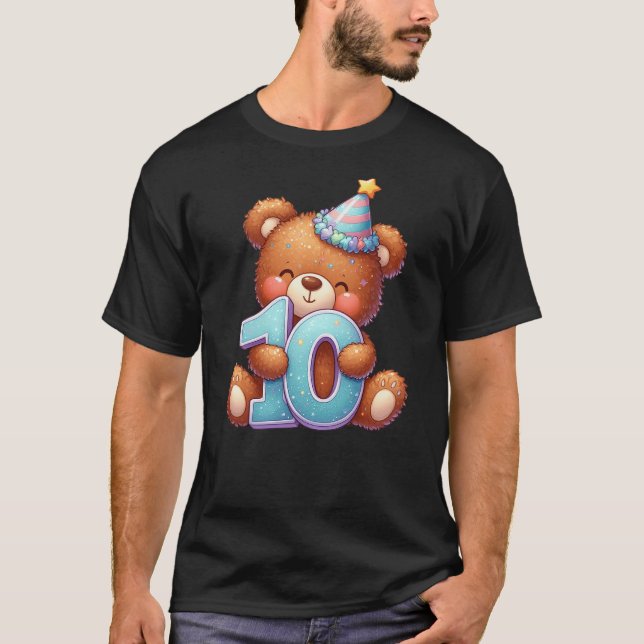 T-shirt 10th Birthday Happy Birthday Brown Teddy Bear (Devant)