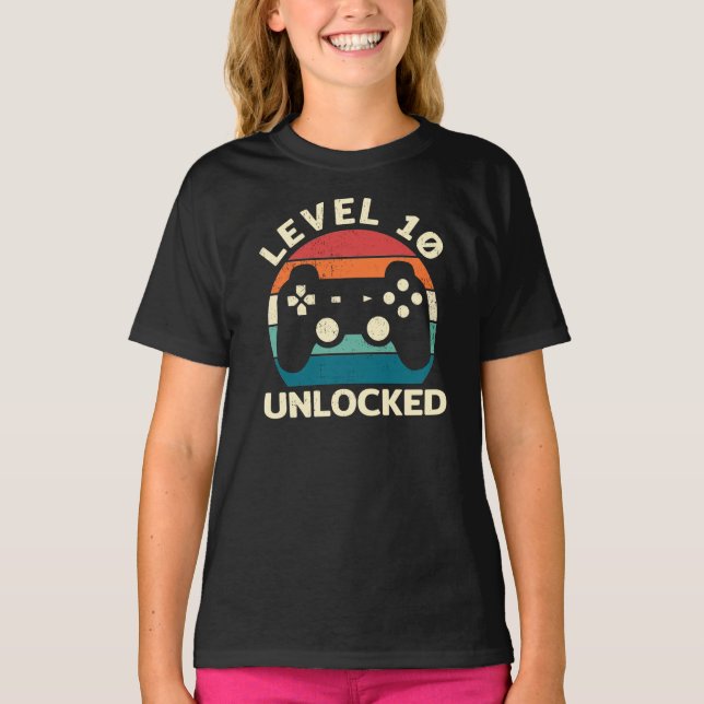 T-shirt 10th Birthday Level 10 déverrouillé (Devant)