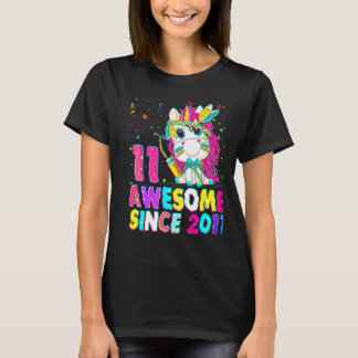 T-shirt 11 ans 11e anniversaire Unicorn Girl Awesome Si