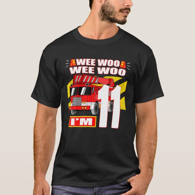 T-shirt 11 ans Camion d'incendie Anniversaire (Devant)