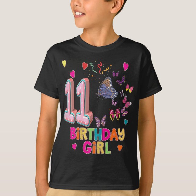 T-shirt 11e anniversaire Fille papillons 11 ans Filles (Devant)
