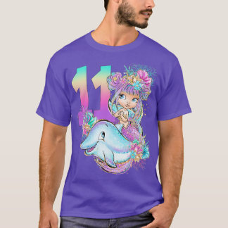 T-shirt 11E Anniversaire Fille Sirène Cadeau Anniversaire
