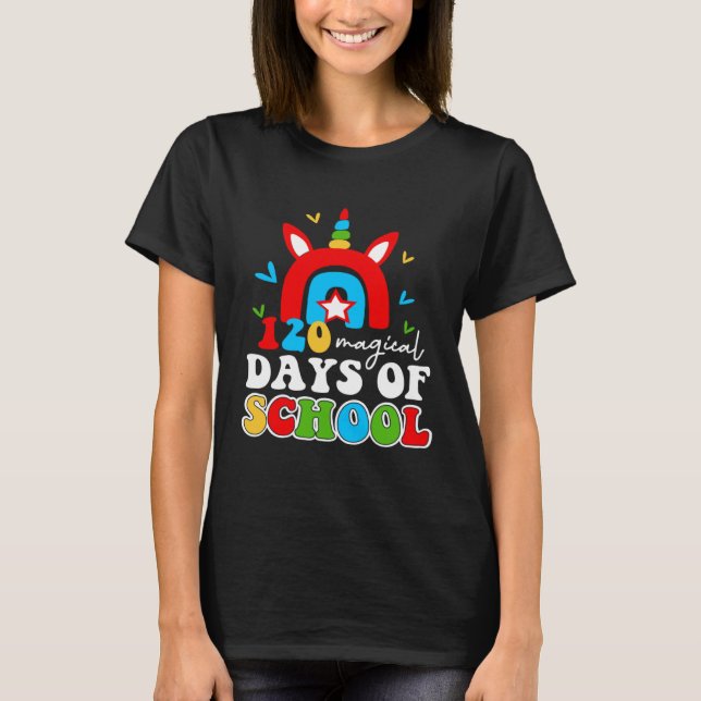 T-shirt 120 magical days of School Unicorn Rainbow (Devant)
