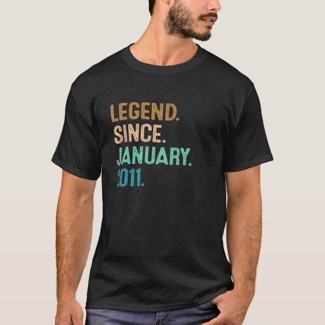 T-shirt 12 Ans Légende depuis Janvier 2011 12e Naissance (Devant)