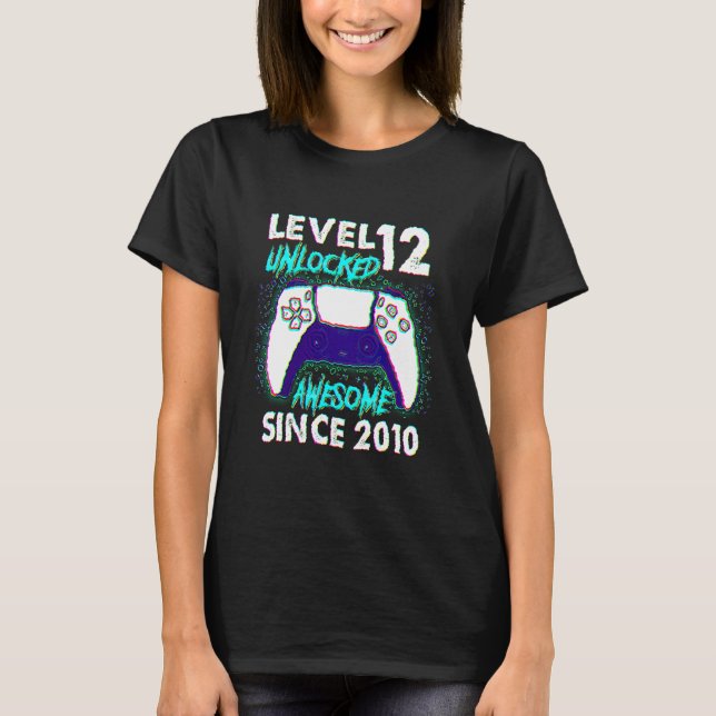 T-shirt 12e anniversaire garçons niveau 12 déverrouillé Aw (Devant)