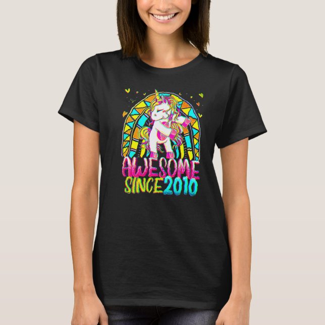 T-shirt 12e anniversaire Rainbow 12 ans Flossing Unicorn (Devant)