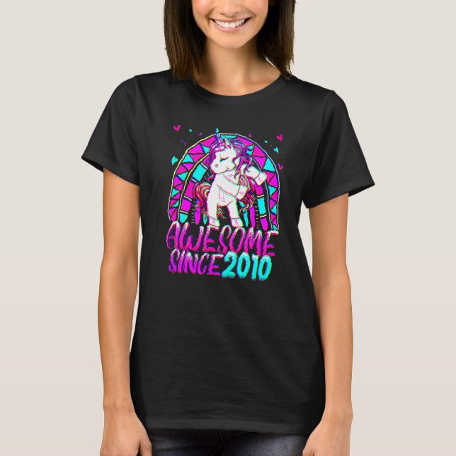 T-shirt 12e anniversaire Rainbow 12 ans Flossing Unicorn (Devant)
