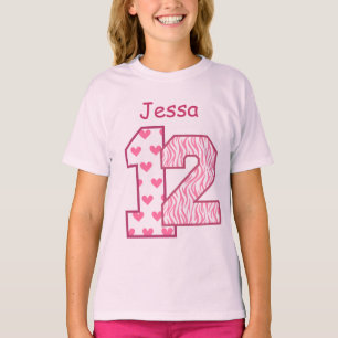 T-shirt 12ème Nom fait sur commande V025D de zèbre rose