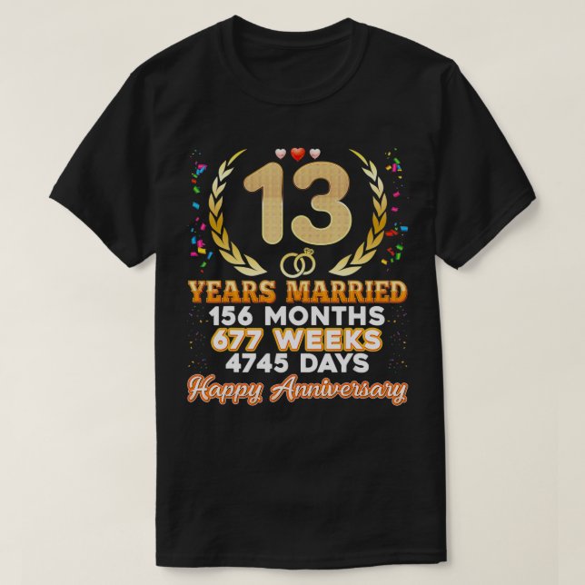 T-shirt 13 ans mariés heureux 13e anniversaire de Mariage  (Design devant)