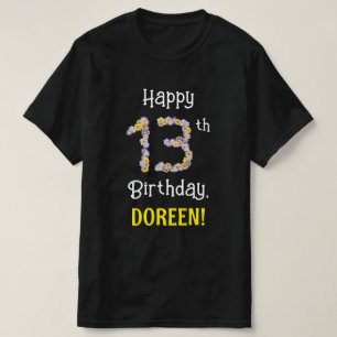 T-shirt 13e anniversaire : Fleurs florales Numéro "13" + N