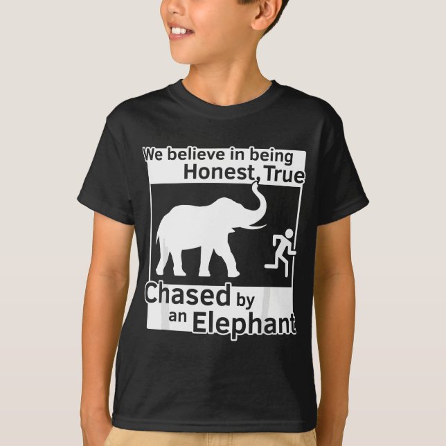 T-shirt 13ème Article de Foi Drôle LDS Chassé Par Un Eleph (Devant)