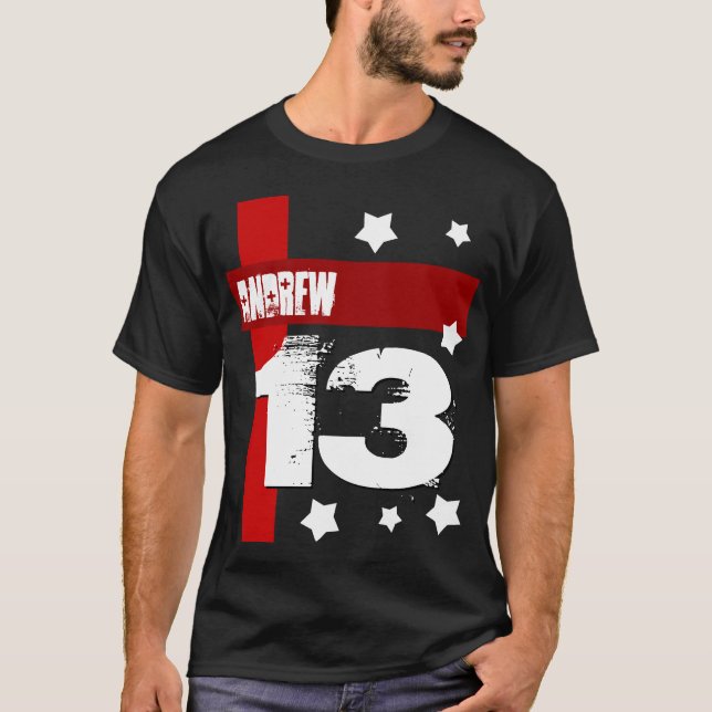 T-shirt 13ème BLANC ROUGE NOIR nommé fait sur commande V3 (Devant)