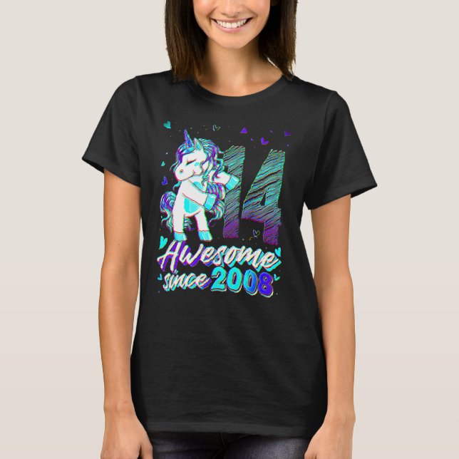 T-shirt 14 Ans Unicorne Flossing 14e Anniversaire Unico (Devant)