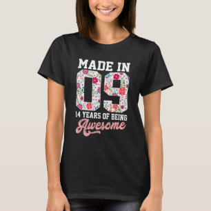 T-shirt 14e anniversaire Né en 2009 14 ans Cadeaux filles