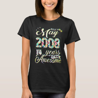 T-shirt 14th Birthday Floral  For Womens Born In May 2008