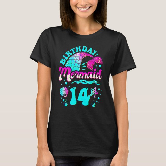 T-shirt 14th Birthday Mermaid 14 Years Ocean Theme Party F (Devant)