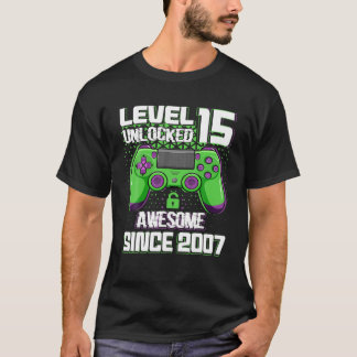 T-shirt 15 Ans Vieux Cadeau Garçon Niveau 15 Déverrouillé 