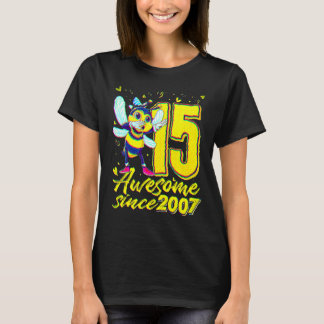 T-shirt 15 Years Old Dabbing Bee 15th Birthday Kids Girls 