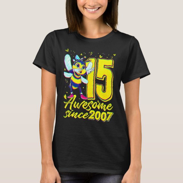 T-shirt 15 Years Old Dabbing Bee 15th Birthday Kids Girls  (Devant)