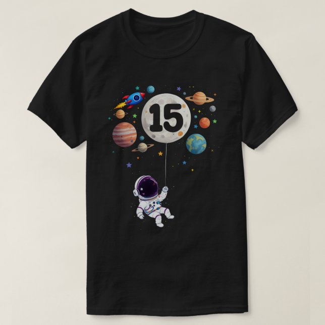 T-shirt 15e année Ancien Anniversaire Planètes Astronaut 1 (Design devant)