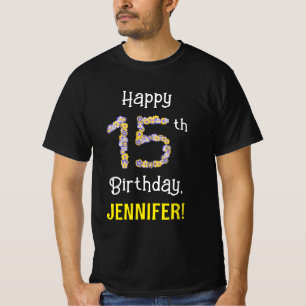 T-shirt 15e anniversaire : Fleurs florales Numéro "15" + N