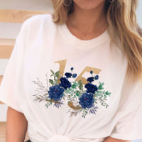 15e anniversaire Gold Floral Numéro 15 Rose bleu