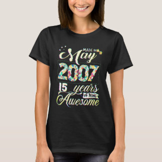 T-shirt 15th Birthday Floral  For Womens Born In May 2007