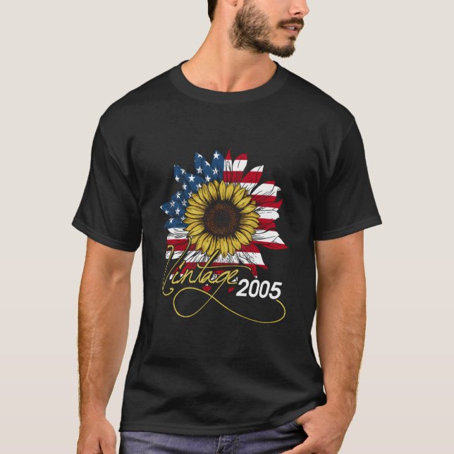 T-shirt 15Th Born In 2005 American Flag (Devant)
