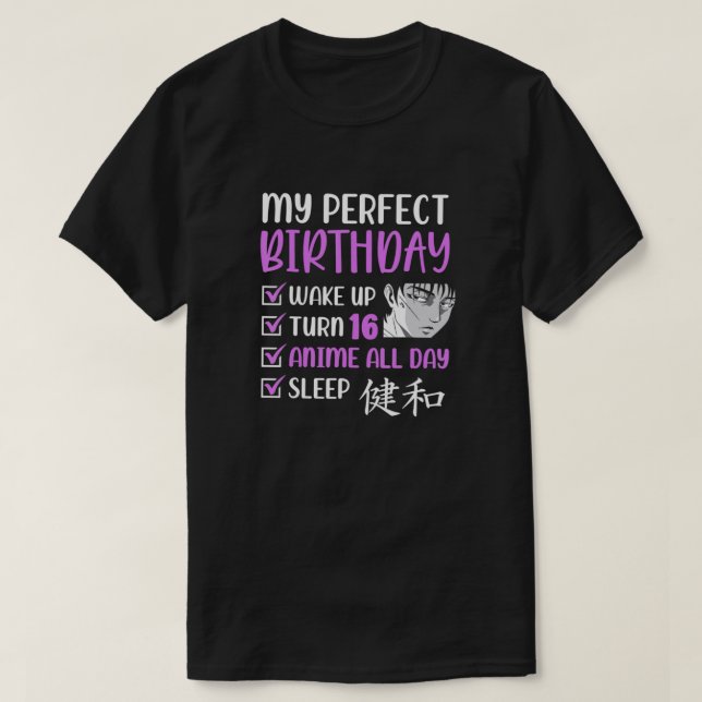 T-shirt 16 ans Annime fête d'anniversaire 16e garçon fille (Design devant)