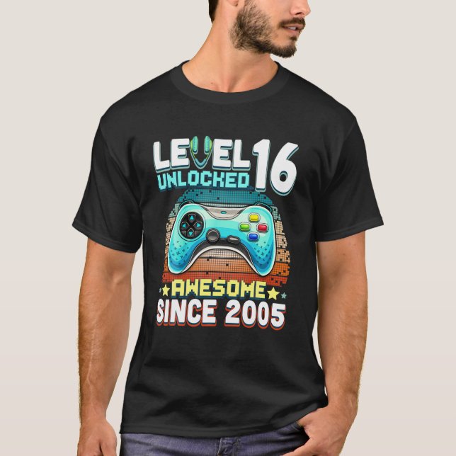 T-shirt 16 Déverrouillé Awesome 2005 Jeu Vidéo 16E Anniver (Devant)