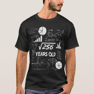 T-shirt 16e anniversaire Carré racine de 256 mathématiques