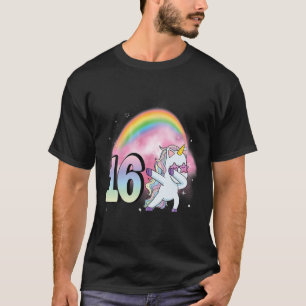 T-shirt 16E Anniversaire Dabbing Party Unicorn Girl 16 Ann