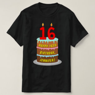 T-shirt 16e anniversaire — Fun Cake & Candles, avec nom pe