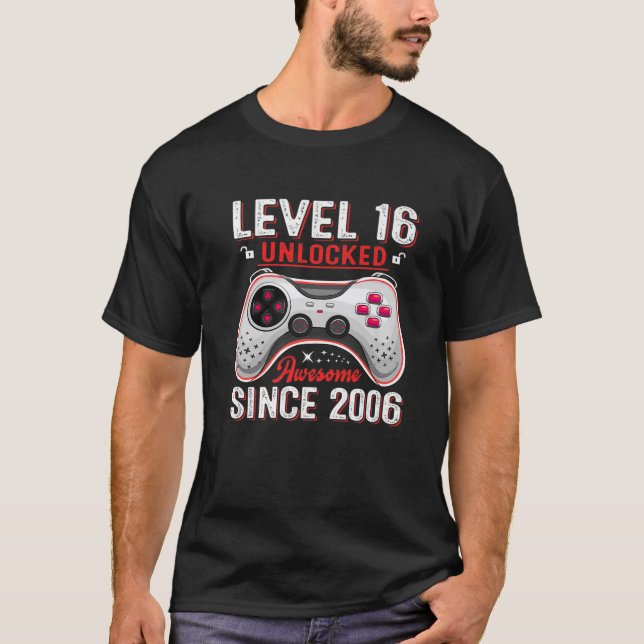 T-shirt 16E Anniversaire Garçon Niveau 16 Déverrouillé Awe (Devant)