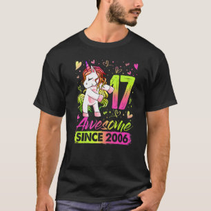 T-shirt 17 Ans Flossing Unicorn 17e Anniversaire Fille P