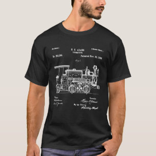 T-shirt 1886 Locomotive Steam Train Retro Patent Blueprint