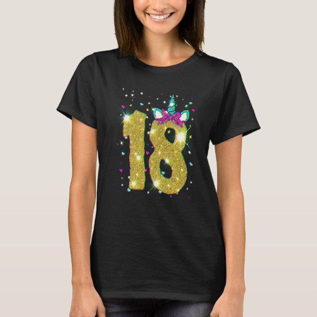 T-shirt 18 Years Old Girl Eighteen 18th Birthday Unicorn (Devant)