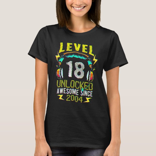 T-shirt 18th Birthday  Boy Level 18 Unlocked Awesome Since (Devant)