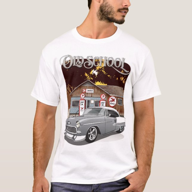 T-shirt 1955 Silver Grey Chevy Bel Air Old School Shirt (Devant)