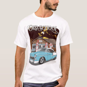 T-shirt 1955 Skyline Blue Chevy Bel Air Old School Imprimé