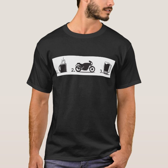 T-shirt 1. Café, 2. motos, bière 3. - pour le shir foncé (Devant)